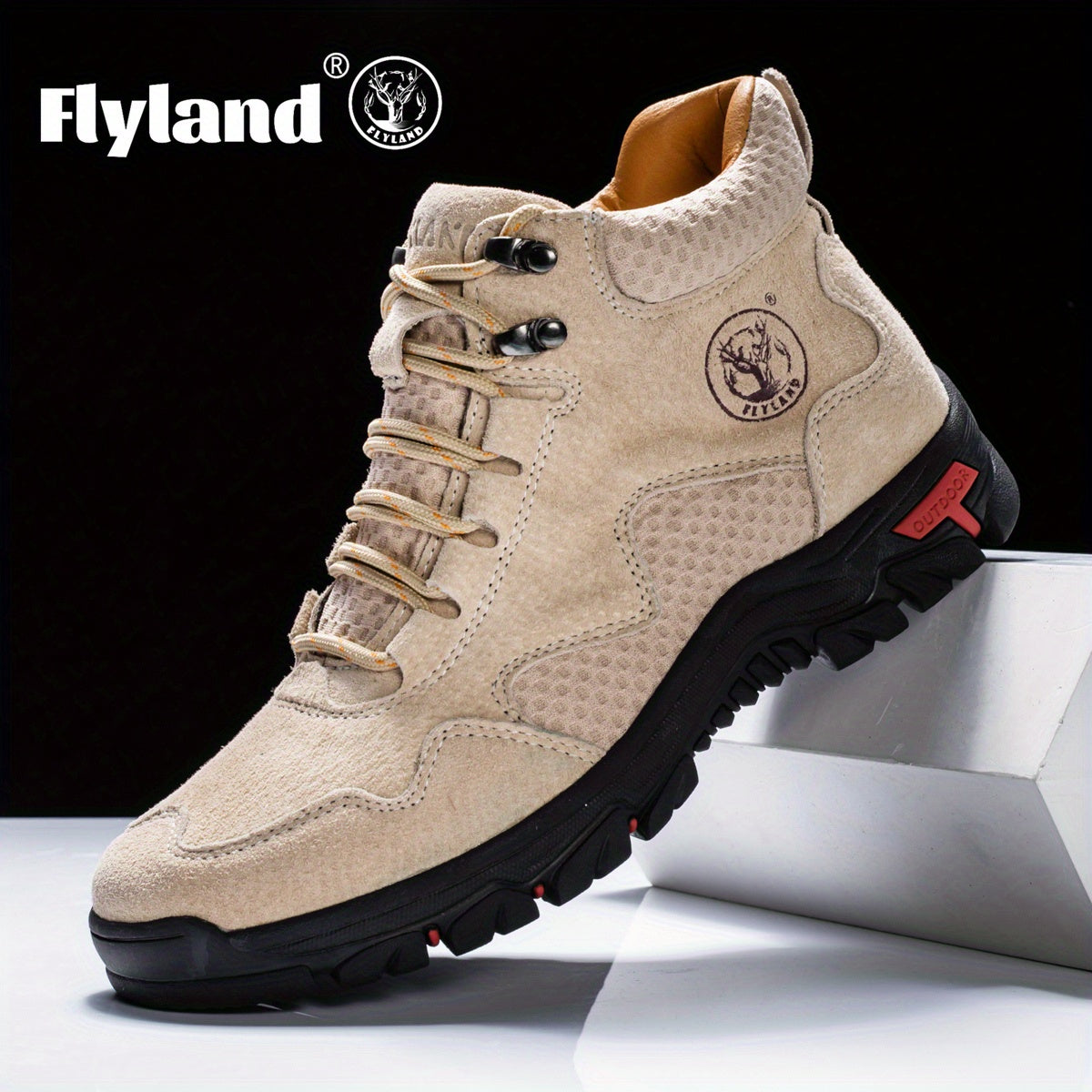 FLYLAND Mens Mid-Top Fashion Chukka Boots - Breathable, Water-Resistant, Lace-Up, Microfiber Synthetic Leather Upper, PU Insole, Rubber Sole, Round Toe, Classic Casual Style for Daily, Camping, Vacation, and Office Wear