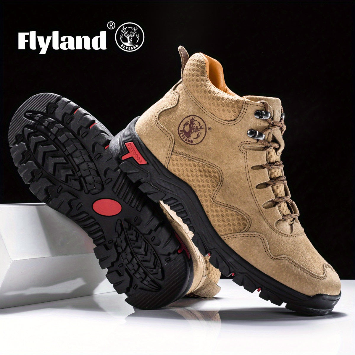 FLYLAND Mens Mid-Top Fashion Chukka Boots - Breathable, Water-Resistant, Lace-Up, Microfiber Synthetic Leather Upper, PU Insole, Rubber Sole, Round Toe, Classic Casual Style for Daily, Camping, Vacation, and Office Wear