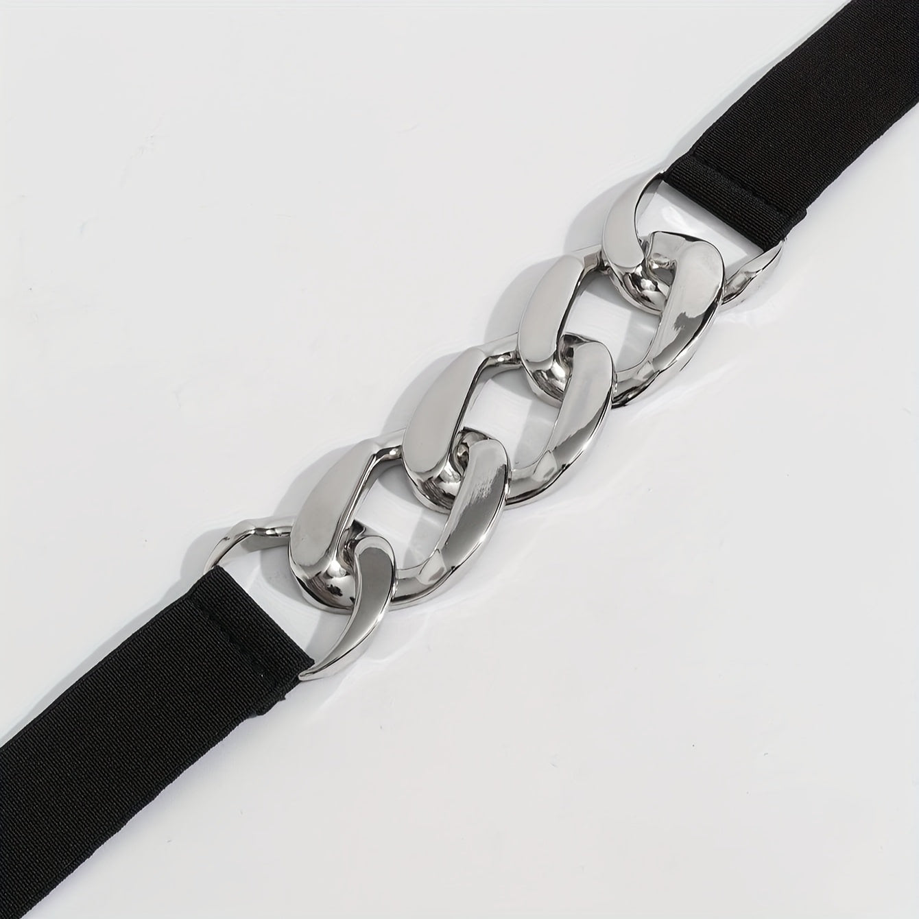 Stylish Elastic Wide Waist Belt with Silvery Chain Accent - Adjustable, Comfortable, Fashionable Accessory for Women's Casual, Business, and Party Outfits - Black, Versatile, and Chic