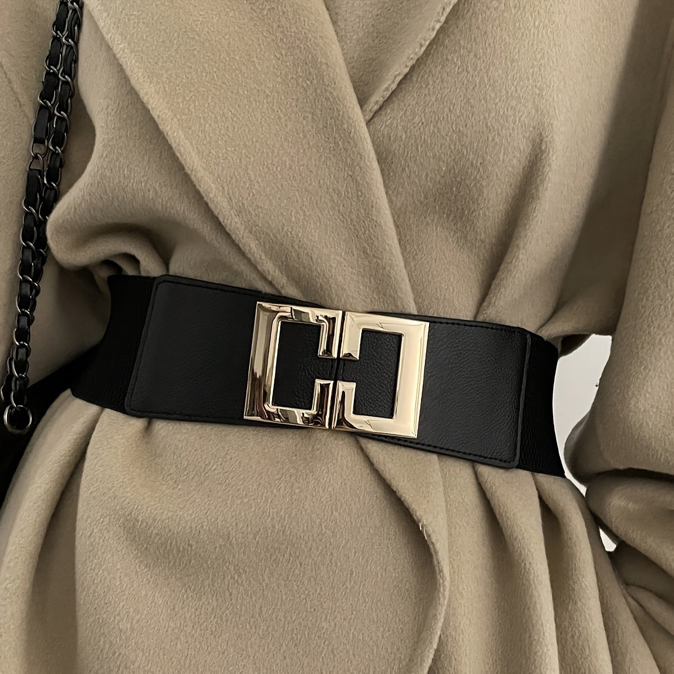 Stylish Geometric Buckle Wide Belt - Fashion Belts for Women with Elastic Waistband, Elegant Dress Jacket Accessory, Perfect for Daily Commuting, Date Nights, Birthday Parties and Gift Giving