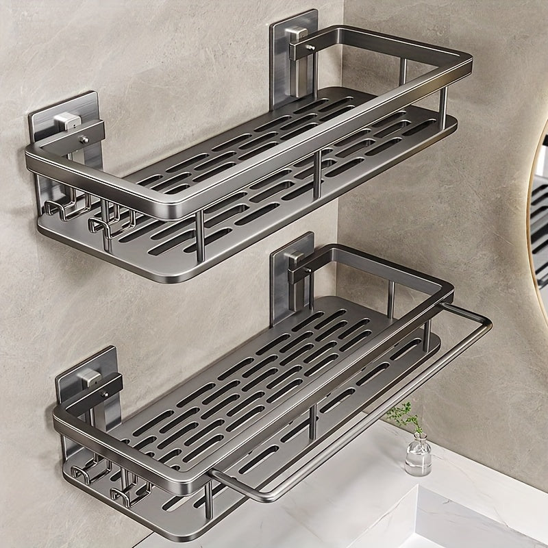 High-Quality Aluminum Adhesive Shower Caddy - Easy Install, No Drill Bathroom Organizers for Shampoo, Soap - Modern Minimalist Design Wall Shelves for Kitchen, Bathroom, and Toilet - Metal 100%, Unscented, No Electricity or Batteries Needed