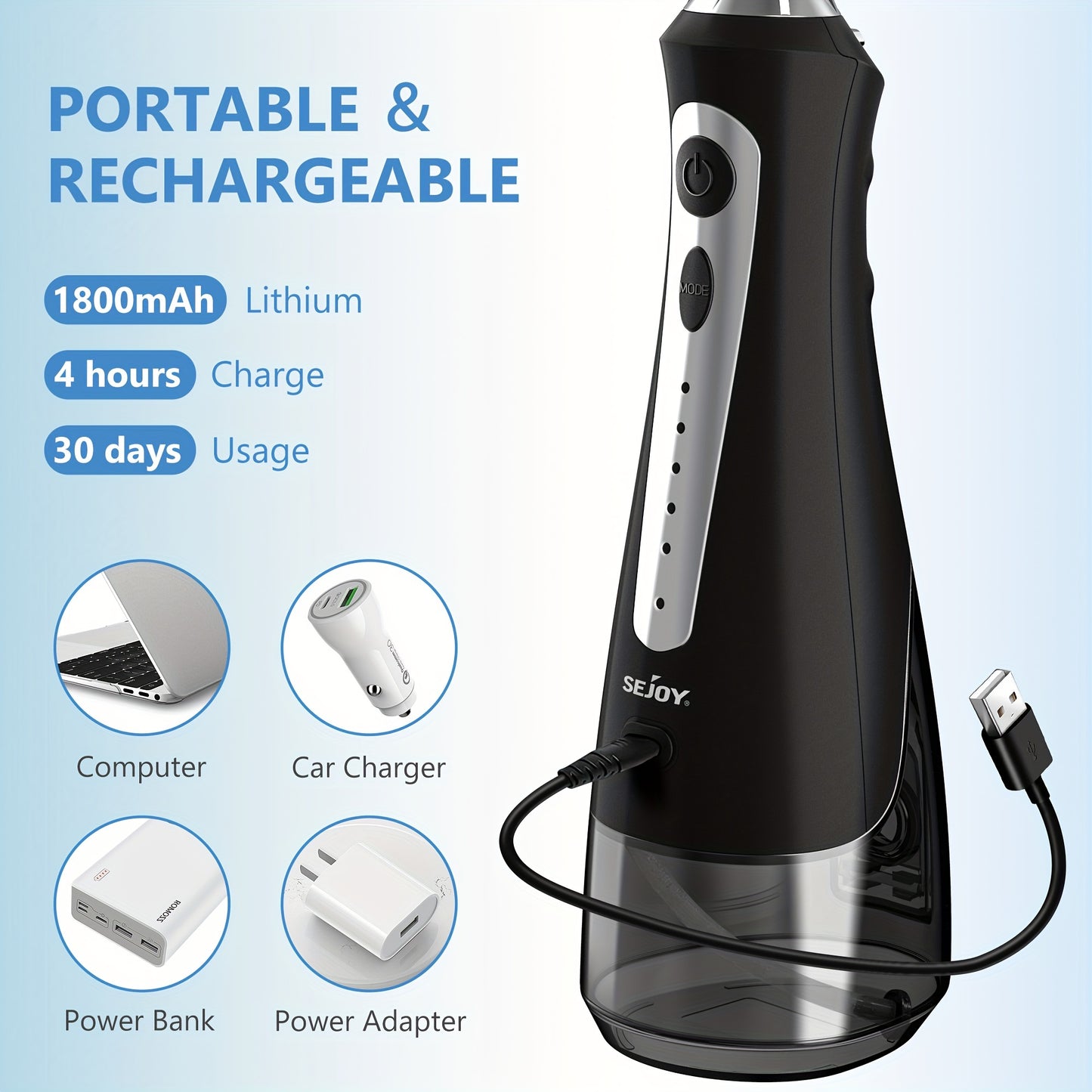 Professional Cordless Water Flosser - 350ml Large Water Tank, 8 Interchangeable Dental Tips, 5 Adjustable Cleaning Modes, USB Rechargeable, Waterproof, Portable, and Travel-Friendly Oral Irrigator for Effective Teeth Cleaning and Plaque Removal