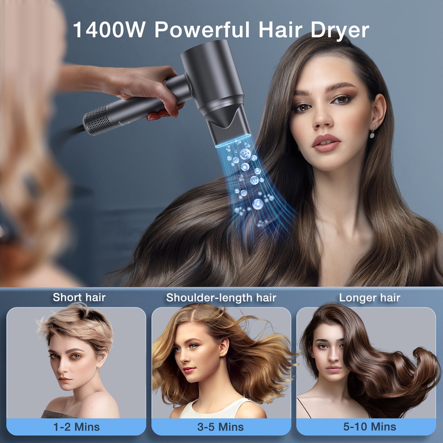 150,000 RPM Professional High-Speed Negative Ion Hair Dryer - Advanced Bathing Accessories for Fast Hair Drying - 3 Speeds, 5 Temperatures, HD Display, Low Noise, and Travel-Friendly for Home, Salon, and On-The-Go Use