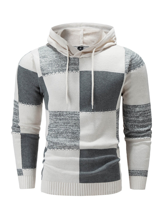 Autumn And Winter Men's Long Sleeve Pullover Sweater, Slim Fit Plaid Patchwork, Color Blocking, Casual And Fashionable For Outdoor Sports