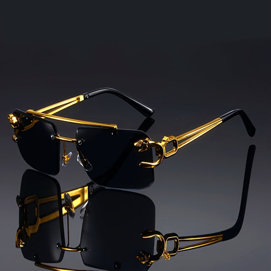 Vintage Luxury Golden Fahsion Glasses Cool Tiger Stand Women's Frameless Black For Men And Women Outdoor Travel Anti Glare Glasses