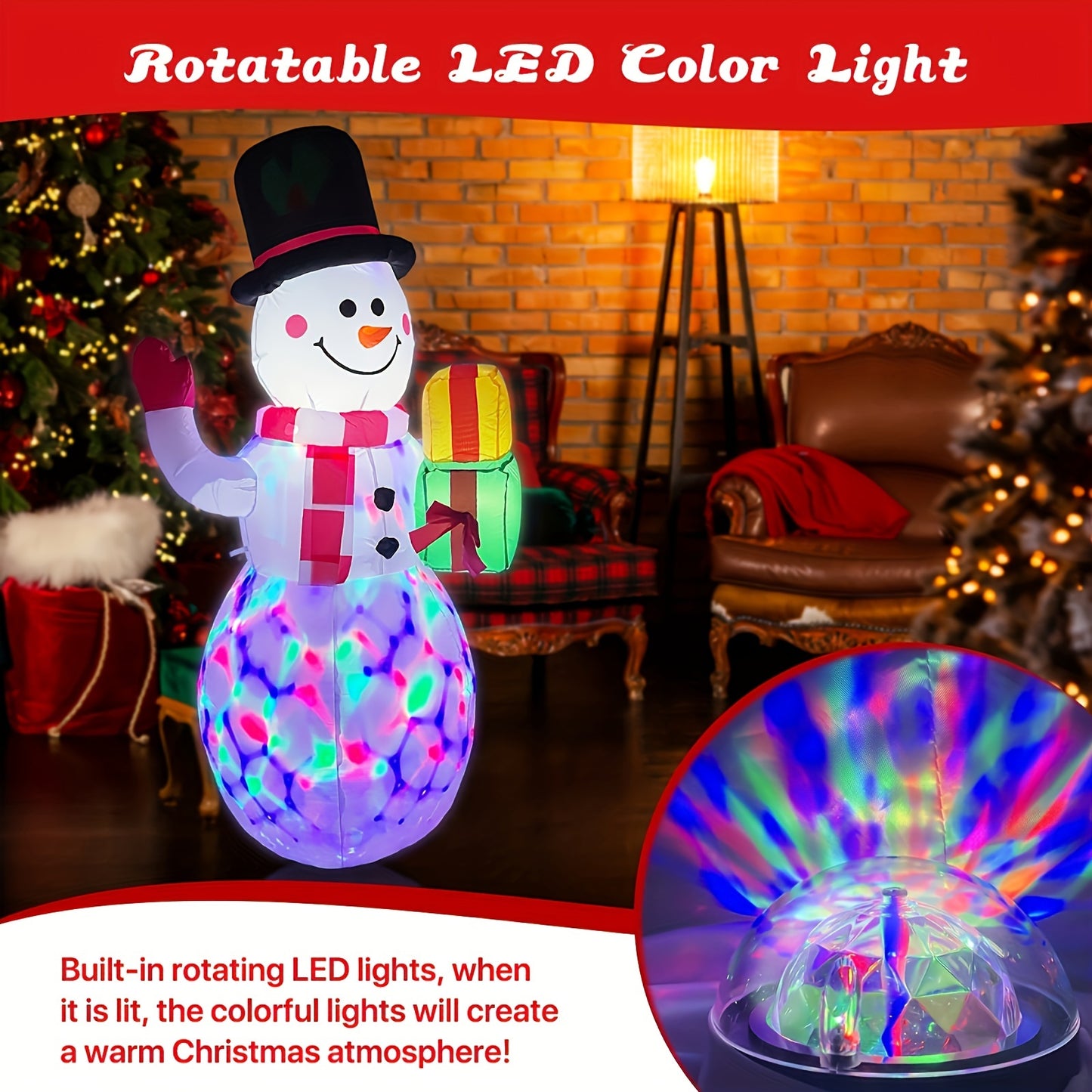 1pc 5ft Giant Rotating LED Snowman Inflatable - Outdoor Yard Christmas Decoration with Vibrant Lighting Effects - Festival Decor for Home, Garden, Restaurant, and Party