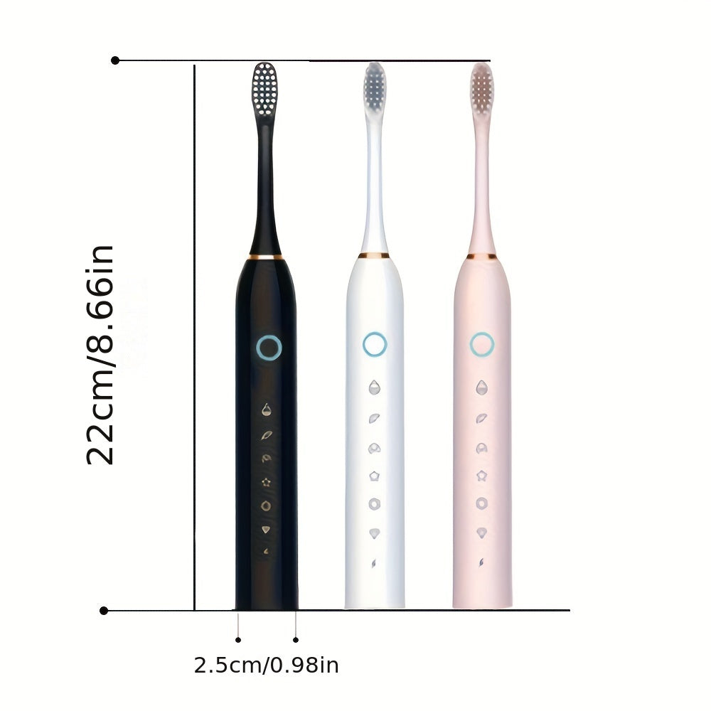 Sonic Electric Toothbrush with 4/8 Replacement Heads - 6 Modes, 42000vpm, Smart Timer, Rechargeable USB, Available in 3 Colors, Great Gift for Adults