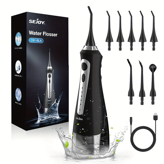 Professional Cordless Water Flosser - 350ml Large Water Tank, 8 Interchangeable Dental Tips, 5 Adjustable Cleaning Modes, USB Rechargeable, Waterproof, Portable, and Travel-Friendly Oral Irrigator for Effective Teeth Cleaning and Plaque Removal