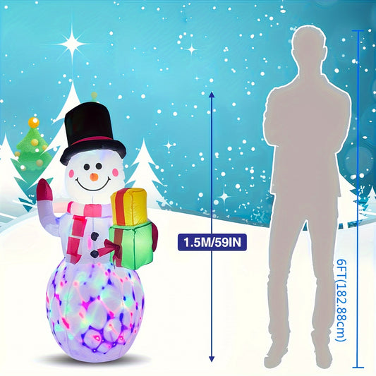 1pc 5ft Giant Rotating LED Snowman Inflatable - Outdoor Yard Christmas Decoration with Vibrant Lighting Effects - Festival Decor for Home, Garden, Restaurant, and Party