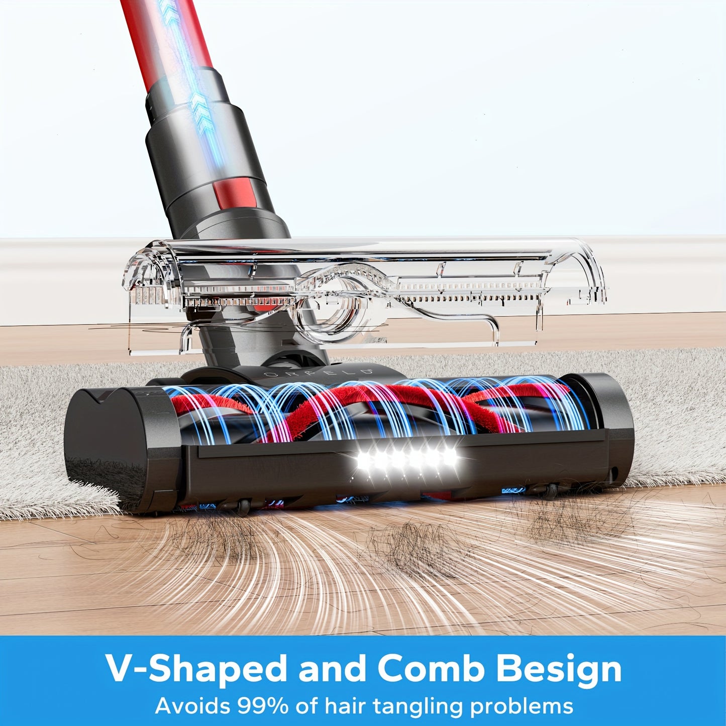 ORFELD Cordless Vacuum Cleaner, 26Kpa Powerful Stick Vacuum With 45min Runtime, Anti-Tangle Vacuum Cleaners For Home, 50.72oz Dust Cup, Rechargeable Wireless Vacuum For Hardwood Floor Carpet Pet Hair