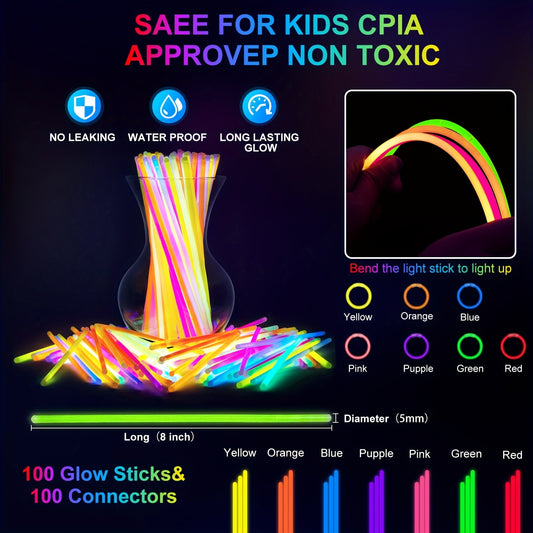 150-PCS Glow Party Kit: 16-PCS Foam Glow Sticks, 16-PCS LED Eyeglasses, 100-PCS Glow Sticks, 18-PCS Finger Lights for Unforgettable Events