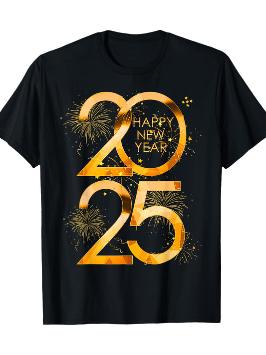 Happy New Year Party Supplies 2025 Family Matching Fireworks T-Shirt 220g 100% Cotton T-Shirt