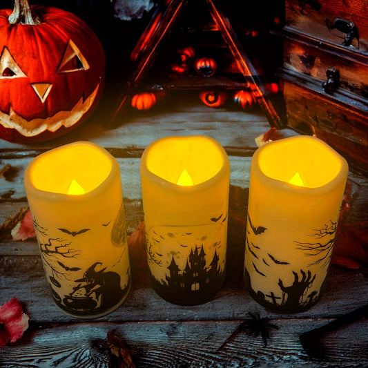 9PCS Halloween Gifts Flameless Candle Battery Powered 4.0inch 5.0inch 6.0inch 7.0inch 8.0inch 9-piece Ivory White Real Wax Column LED Candle With Remote Control, Cycle 24 Hour Timer, , Christmas Decorations