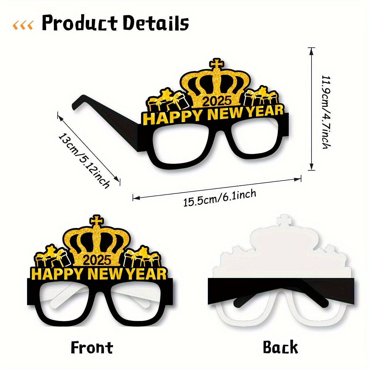 16pcs 2025 Happy New Year Party Glasses, Eco-Friendly Paper Eyewear Photo Props, Black and Golden Festive Celebration Accessories for Adults and Teens