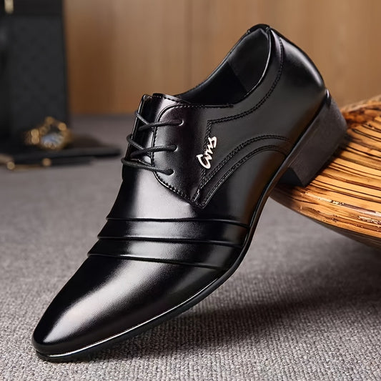 Men's PLUS SIZE Solid Dress Shoes - Premium PU Leather Uppers, Wear-resistant Lace-up Design for Business & Office Wear