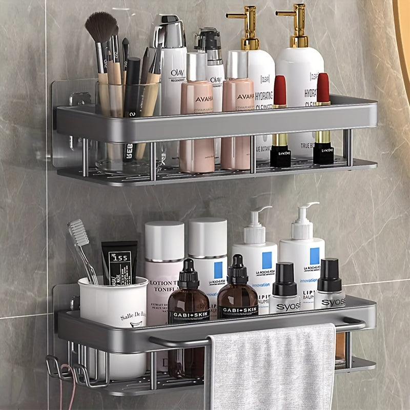 High-Quality Aluminum Adhesive Shower Caddy - Easy Install, No Drill Bathroom Organizers for Shampoo, Soap - Modern Minimalist Design Wall Shelves for Kitchen, Bathroom, and Toilet - Metal 100%, Unscented, No Electricity or Batteries Needed